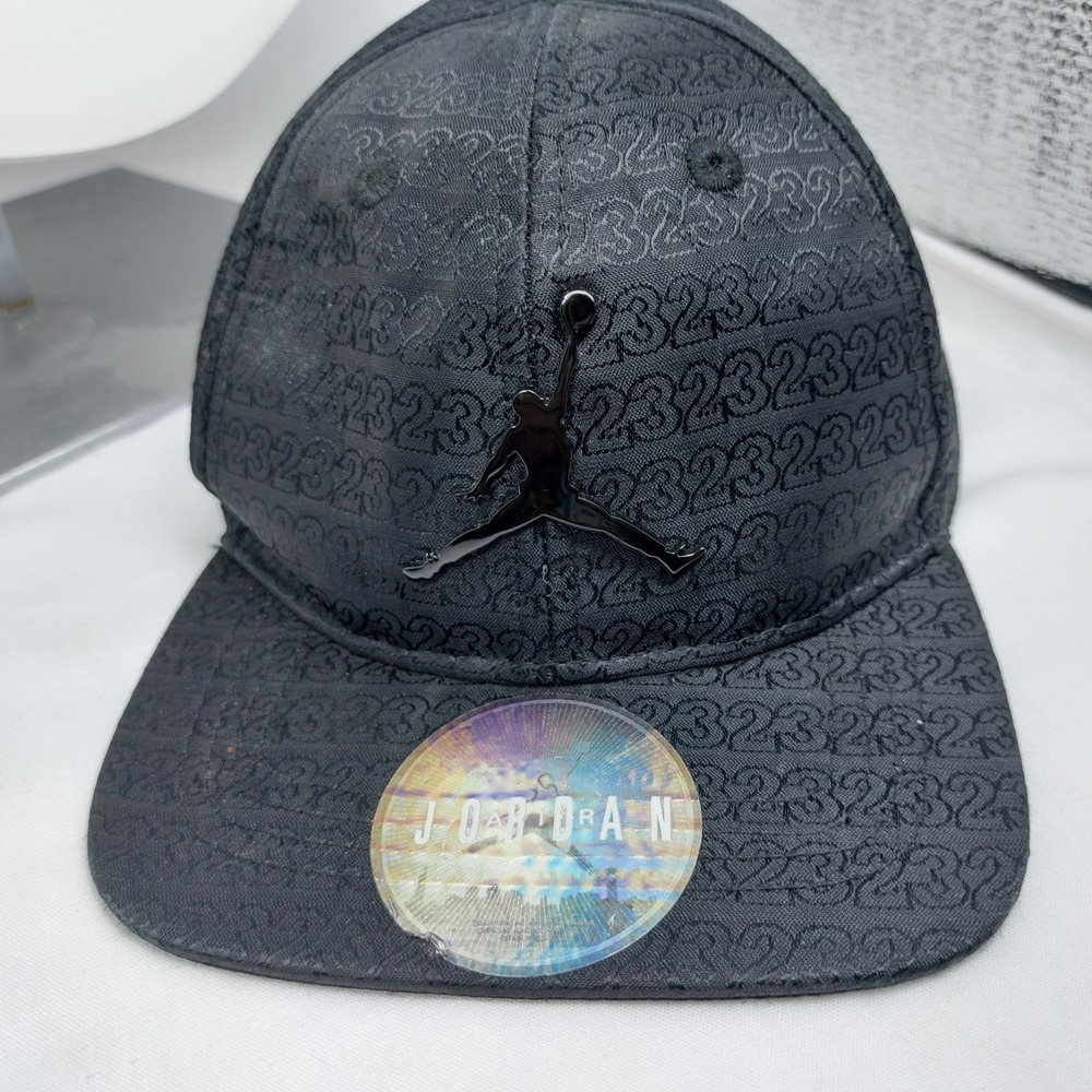 Nike Air Jordan Snapback Hat Cap Size Infant Black Logo On Black Brocade Cap